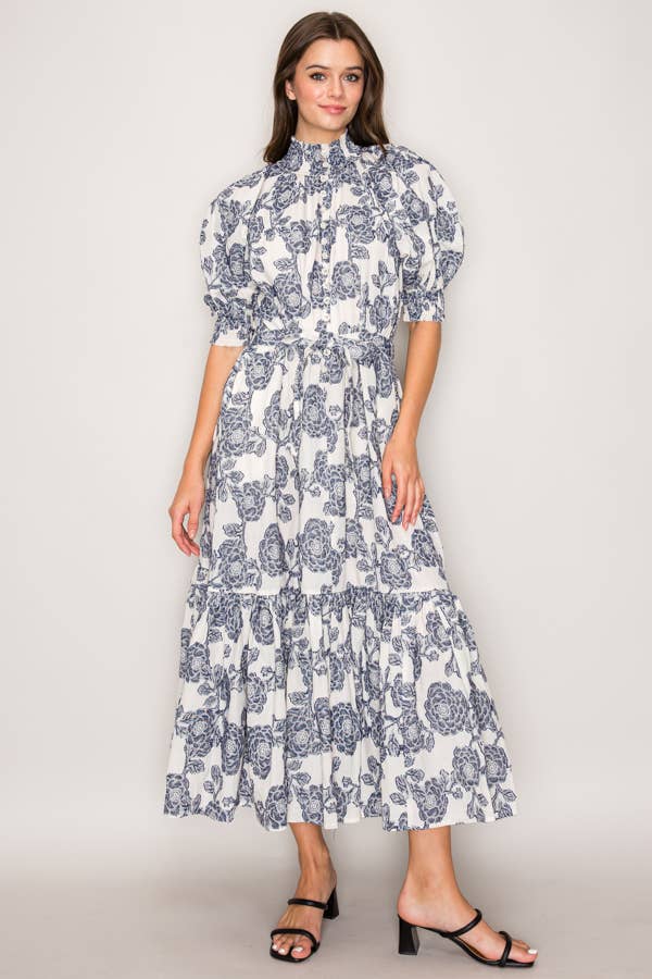 Curds and Whey – Großhandel Kleid – Damen – C7114 MAXIKLEID MIT PUFFÄRMELMUSTER3