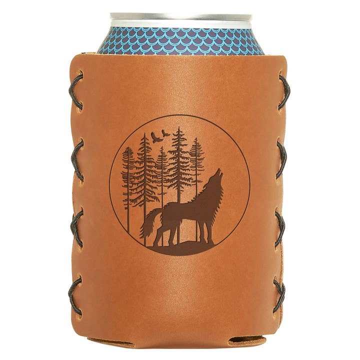 Howling Wolf Leather Can Holder for wholesale by Oowee Products