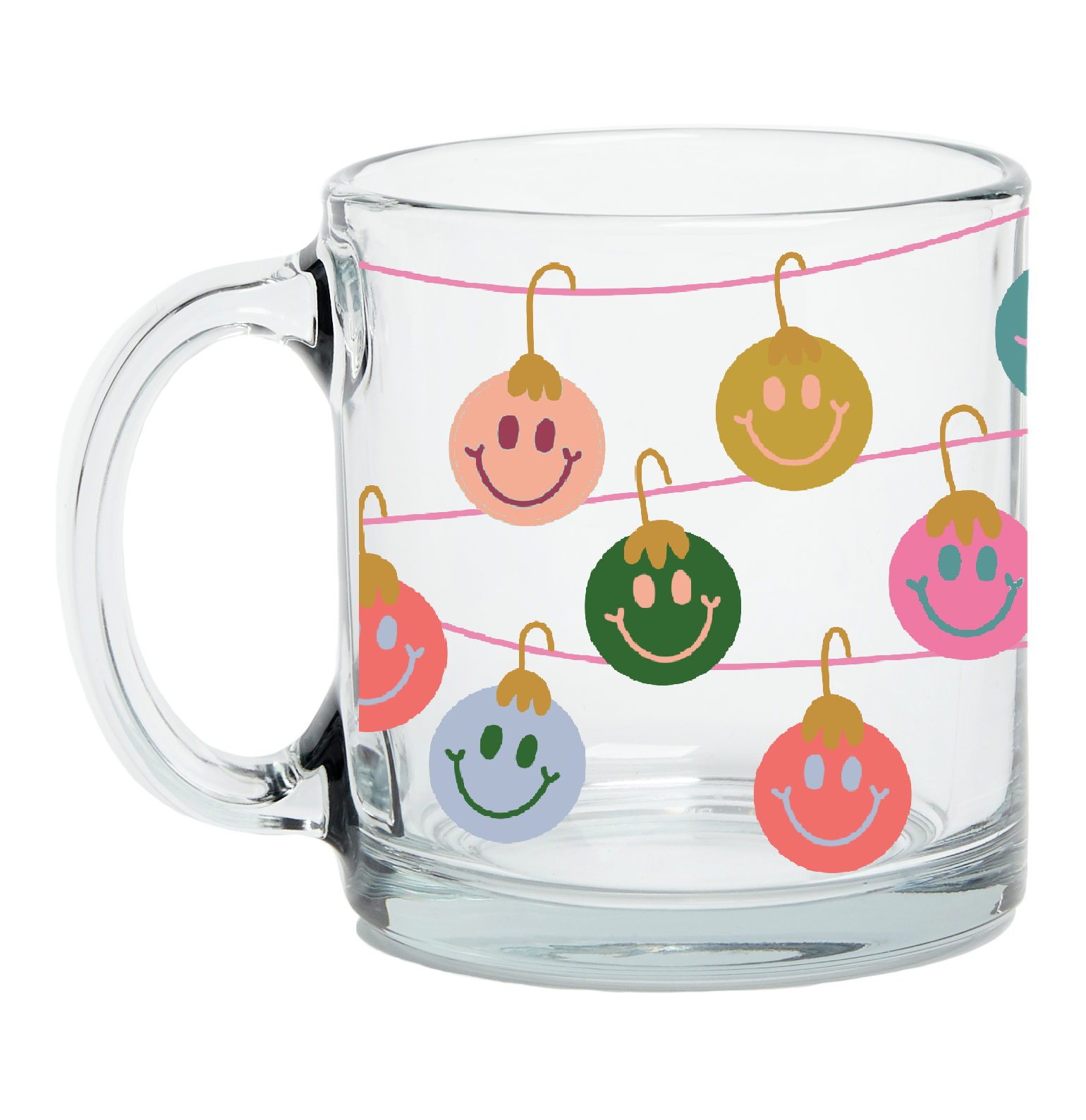 Ornamento con forma de sonrisa Taza navideña de vidrio transparente de venta al por mayor en Faire4