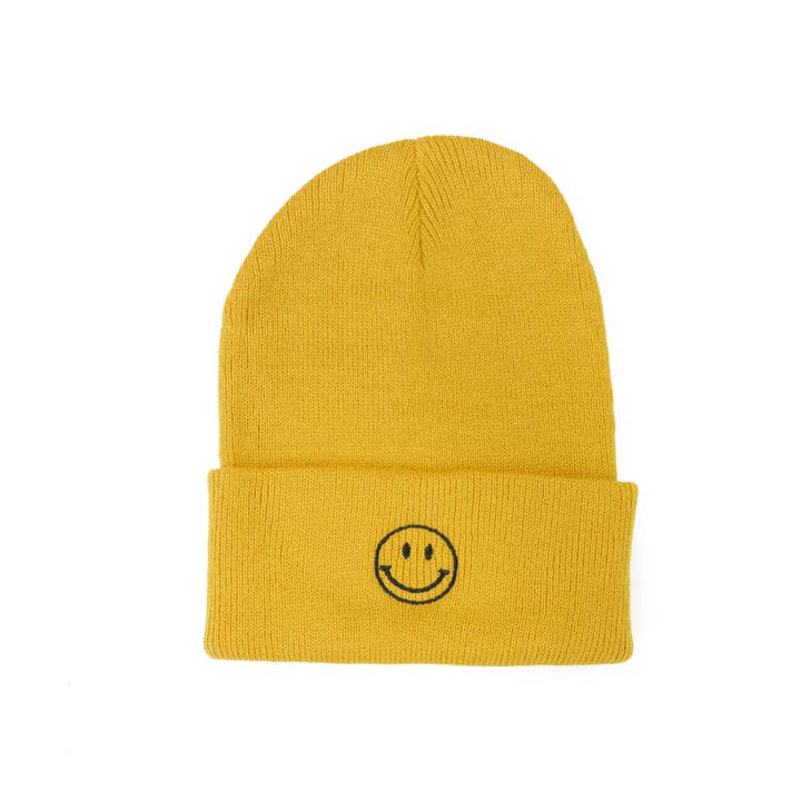 Little Mama Shirt Shop - Wholesale Beanie - Kids - Child Beanie - Smiley Face - Mustard w/ Black2