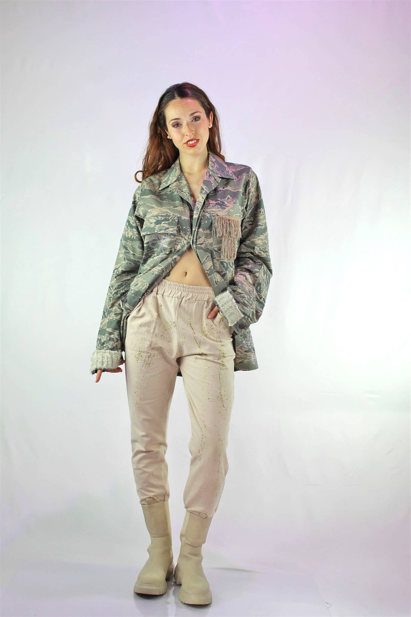 apiedinudinelparco - Wholesale Jacket - Women's - CAMO PATCH JACKET WITH FRINGES AND ANIMALIER UP-CYCLED GLITTER5
