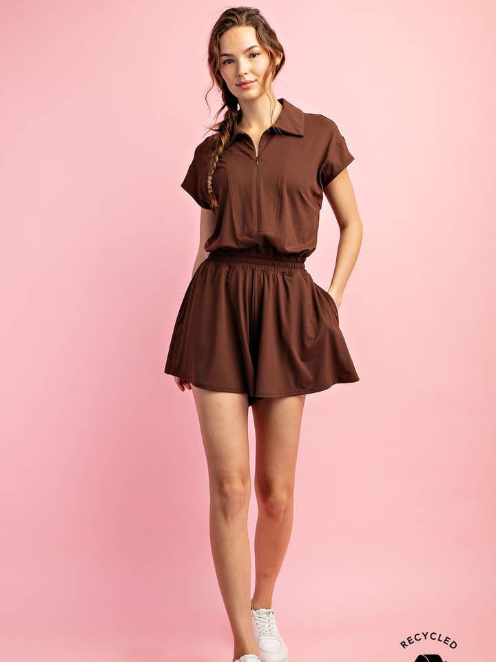 Rae Mode - Wholesale Romper - Women's - BUTTER SHORT SLEEVE QUARTER ZIP ROMPER