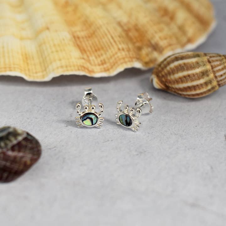 Leona paua shell set silver crab studs for wholesale by Kali Ma Designs - Sterling Silver Jewellery