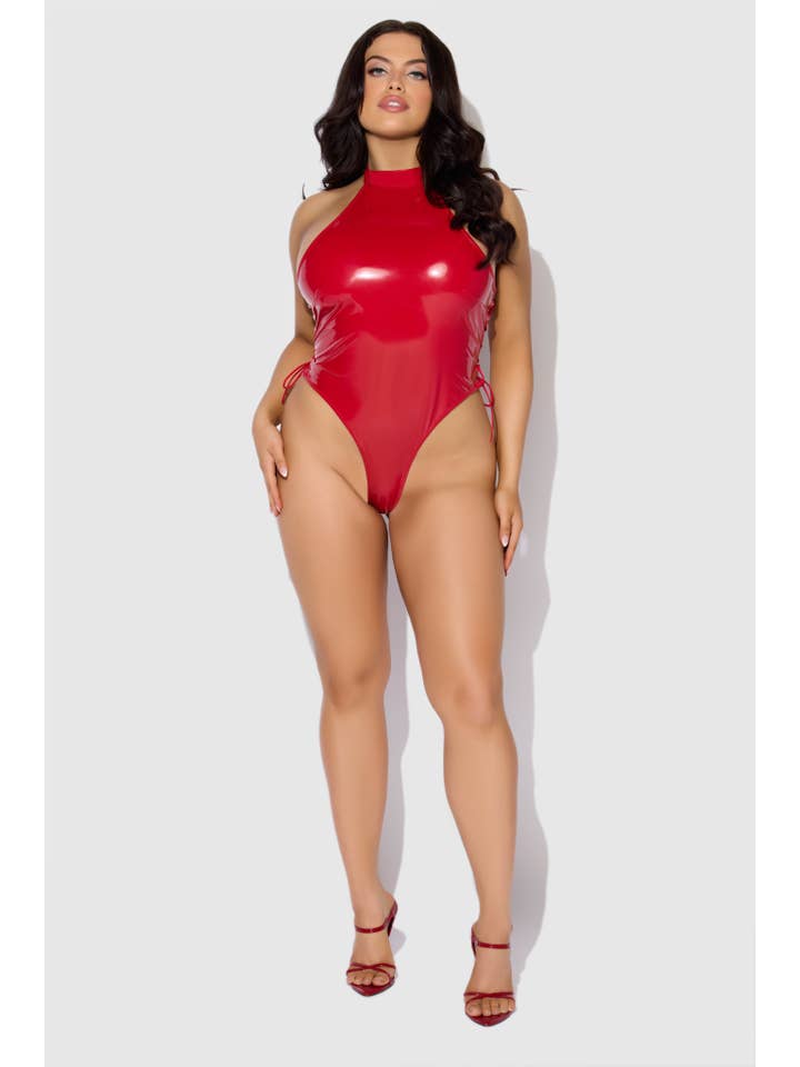 House of Desire - Wholesale Lingerie Bodysuit - Women's - TRINITY PATENT LACE UP HALTER TEDDY16