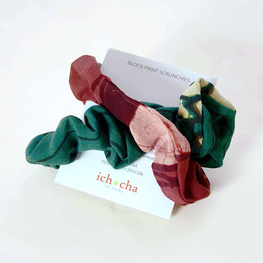 Ichcha - Wholesale Scrunchie - Women's - Scrunchies | Cotton Silk Hand Dyed + Block Print (set of 2)4