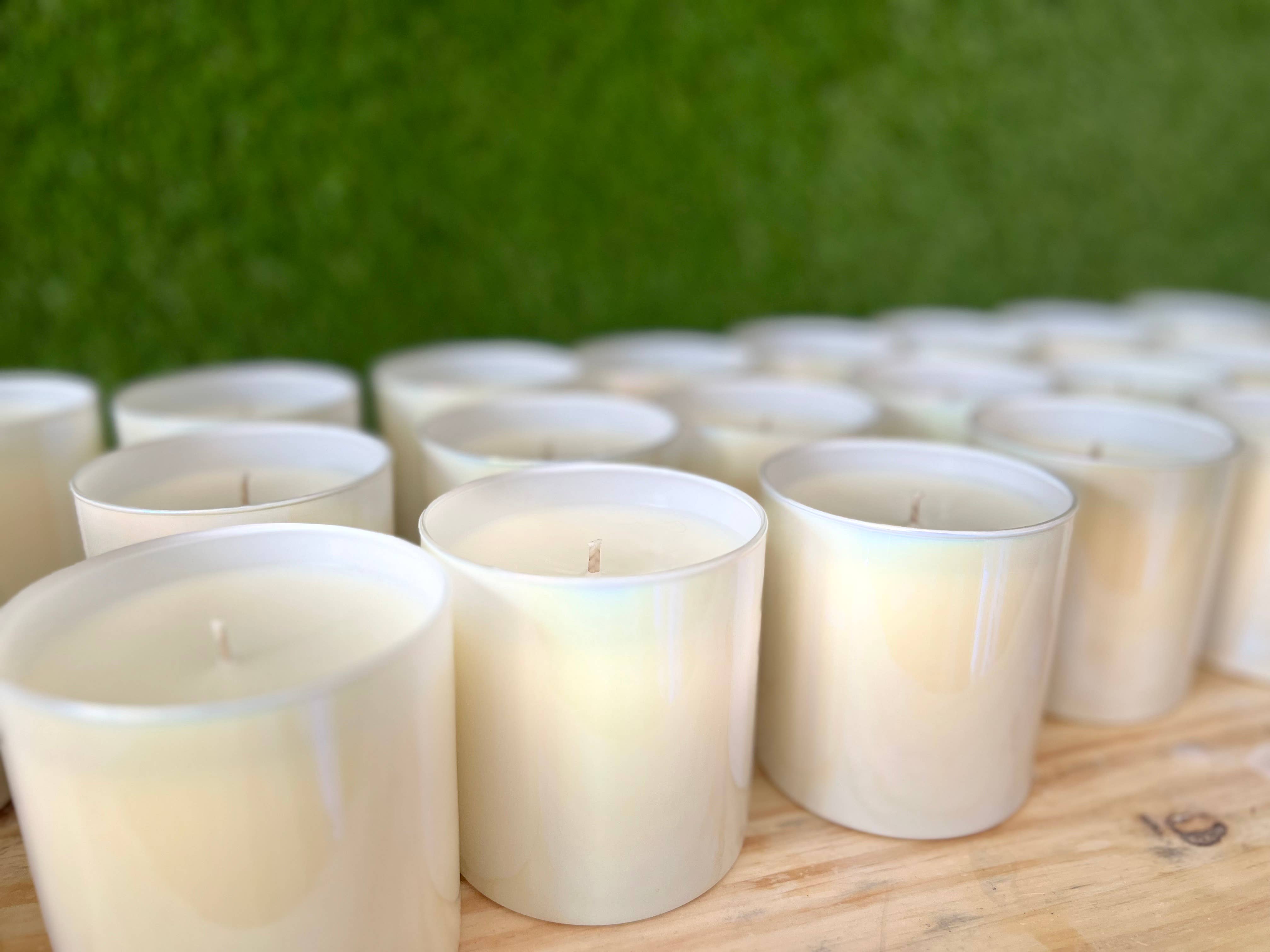 Illuminate Space - Wholesale Jar/Filled Candle - White Iridescent Tumbler Candle -No Label (White Label)1