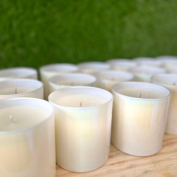 Illuminate Space - Wholesale Jar/Filled Candle - White Iridescent Tumbler Candle -No Label (White Label)1
