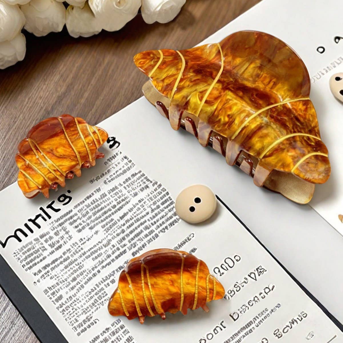 SoapElenGlen - Wholesale Hair Clip - Women's - Amber Croissant Hair Clip,  Pastry Inspired Hair Accessories2