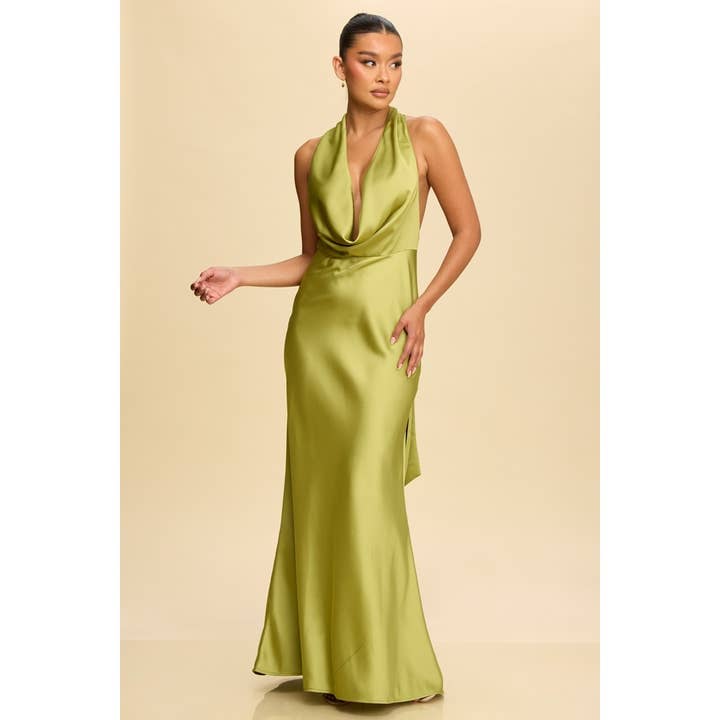 SOLID SATIN HALTER MAXI for wholesale by Luxxel