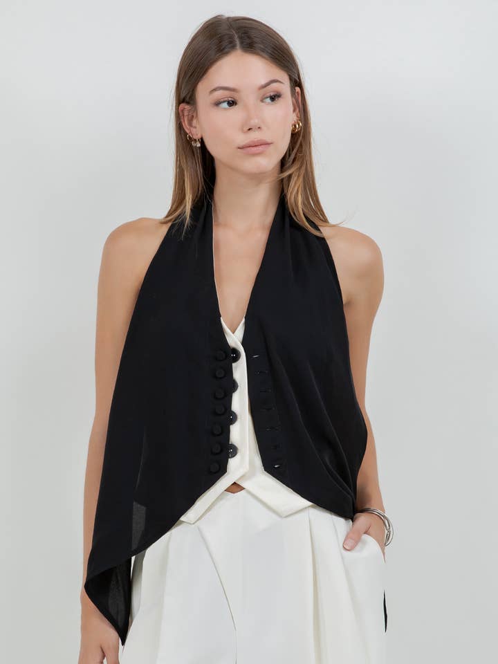 LACE + CONTRAST SATIN TANK TOP WITH TIE BACK for wholesale by Whiteroom+Cactus