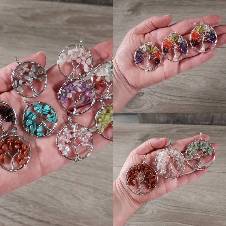 Tree of Life Gemstone Pendants – Boho Pot Metal Jewelry for wholesale by Keystone Crystals