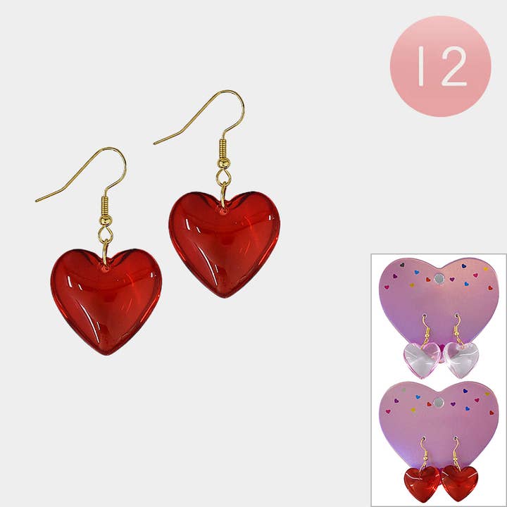 12PAIRS - Heart Dangle Earrings for wholesale by Sensibling Corp.