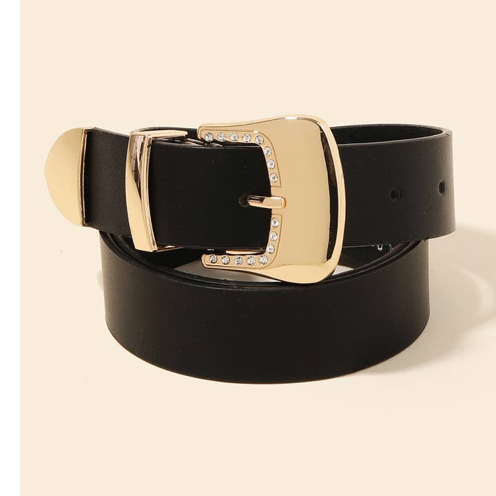 Rhinestone Trim Buckle Vegan Leather Belt for wholesale by Anarchy Street