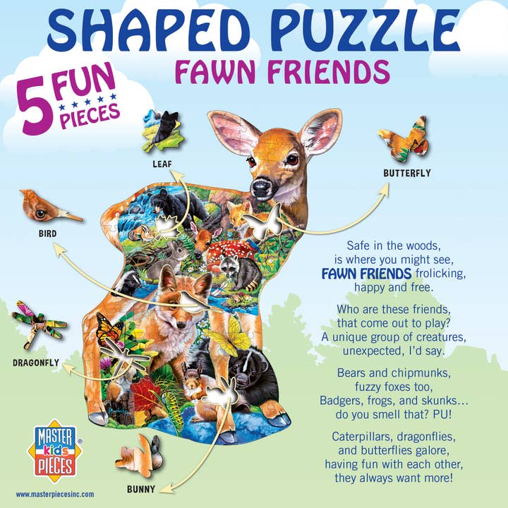 Masterpieces Puzzles - Wholesale Puzzle - Kids - Fawn Friends - 100 Piece Shaped Puzzle