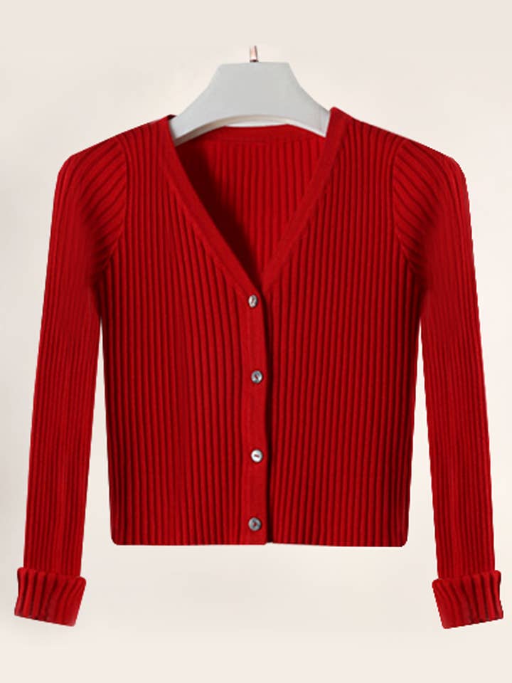 NINEXIS - Wholesale Knit Sweater - Women's - CWOCAL0331 Button Down Sleeve V-Neck Crop Cardigan Sweater