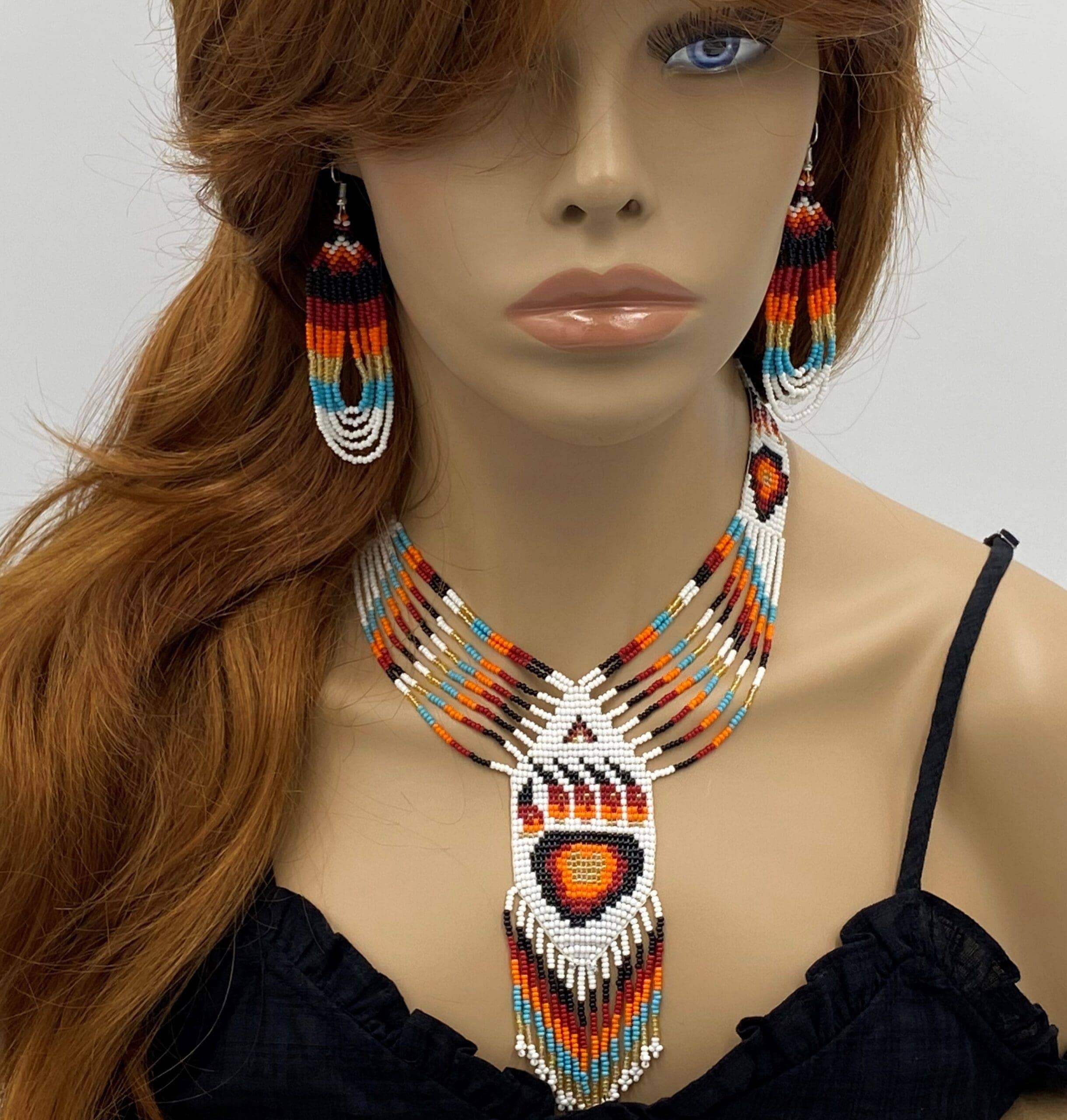 BEADS CORNER – Conjunto de joias por atacado – Conjunto de Joias Artesanais com Contas Colar Branco Vermelho Brincos Pulseira (Pata de Urso Vermelha)6