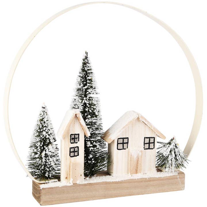 Dekohaus mit Bäumen im Bogen, natur, Holz, LED, 30x5x29cm für den Großhandel von Dekoratief