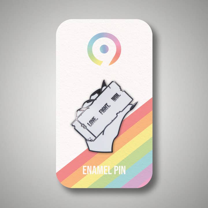 LOVE. FIGHT. WIN. Enamel Pin for wholesale by 9 Lives Co.