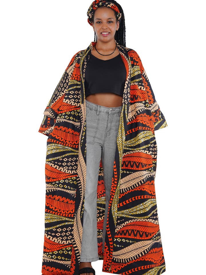 Ankara Long Kimono | Robe | One Size for wholesale by Satsuma Wholesale