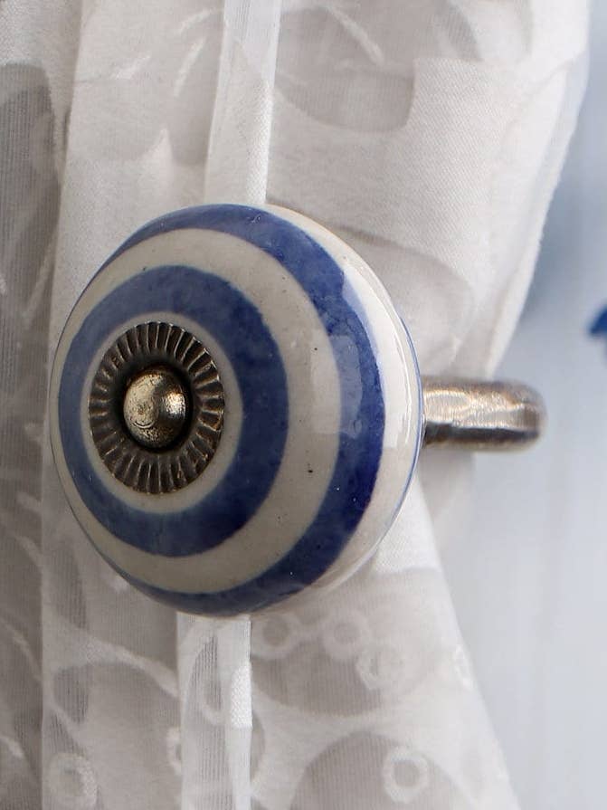 Gancho rústico para toallas de baño, diseño redondo, azul y blanco, hecho a mano, con diseño redondo (juego de 2) para venta al por mayor de KNOBCO