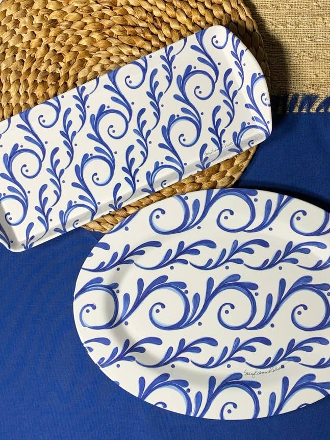 Blue Wave Indigo Song Bread/Appetizer/Loaf Tray Platter for wholesale by Bamboo Table