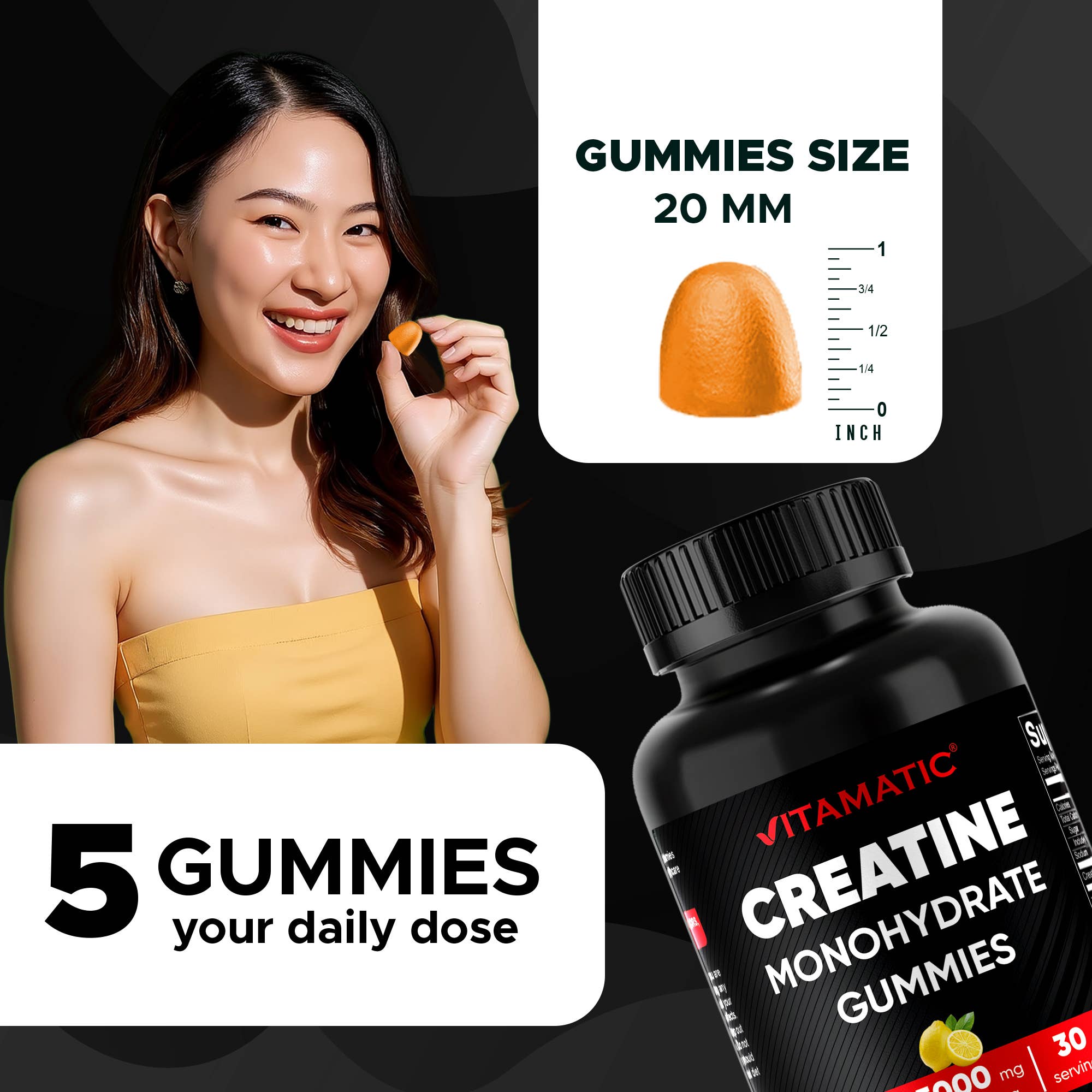 Vitamatic - Wholesale Oral supplement/vitamin - Vitamatic Creatine Gummies 5000mg - Lemon Flavor - 150 Count3