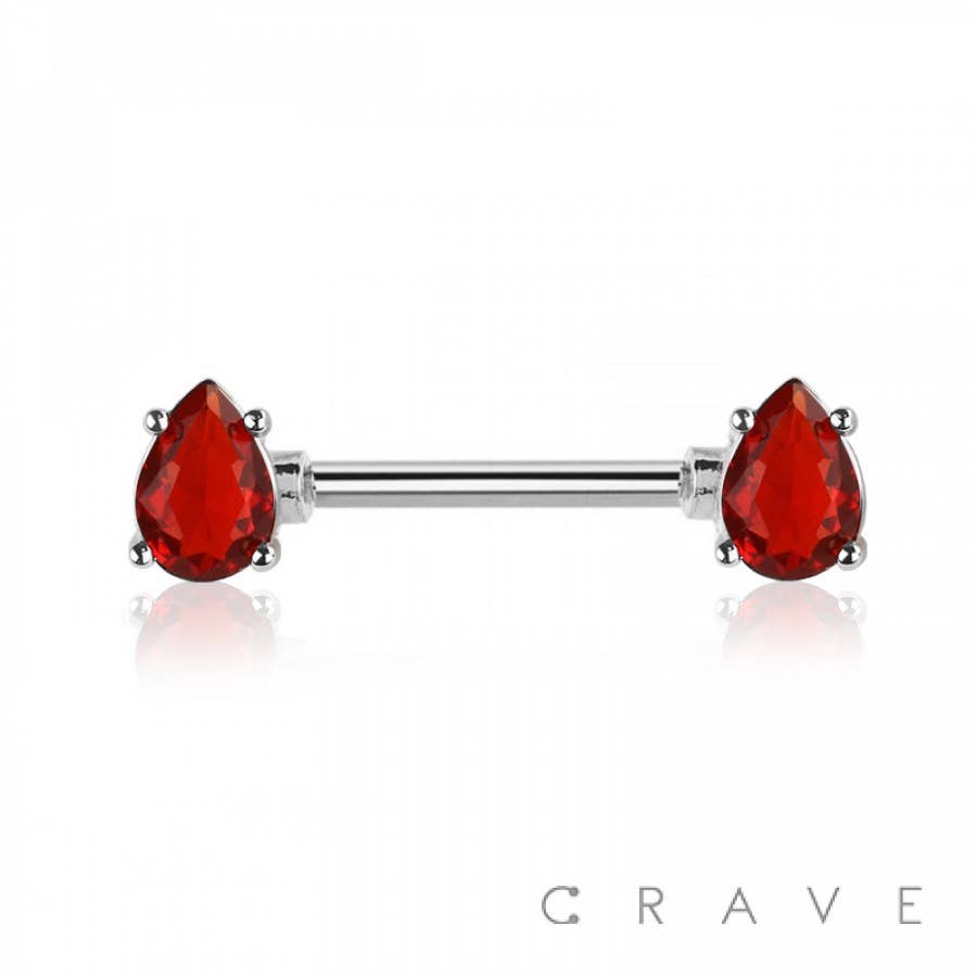 CRAVE - Wholesale Nipple Ring - TEARDROP PRONG SET 316L SURGICAL STEEL NIPPLE BAR1