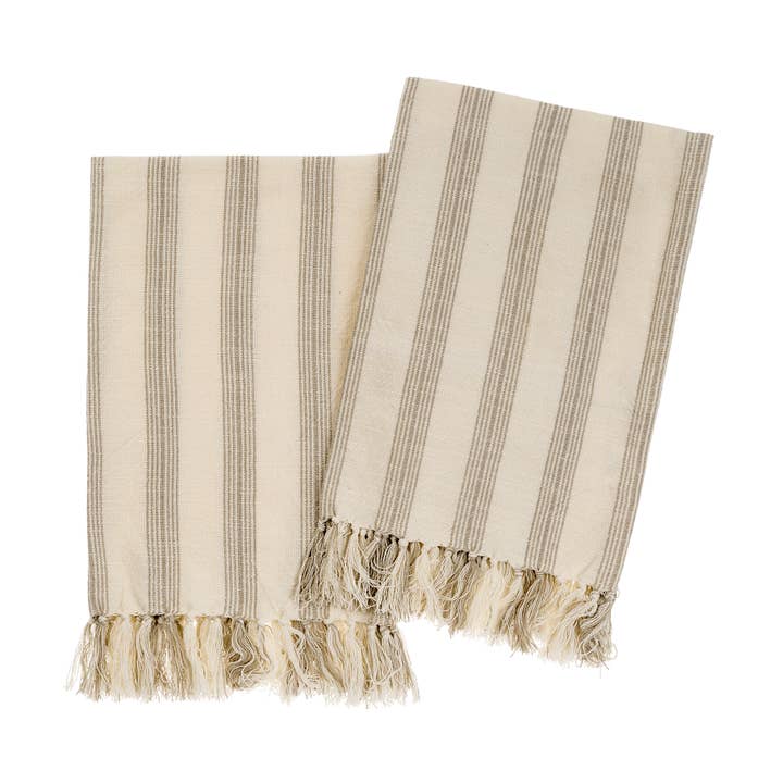 French Stripe Hammam Hand Towels S/2, Stone for wholesale by Indaba Trading