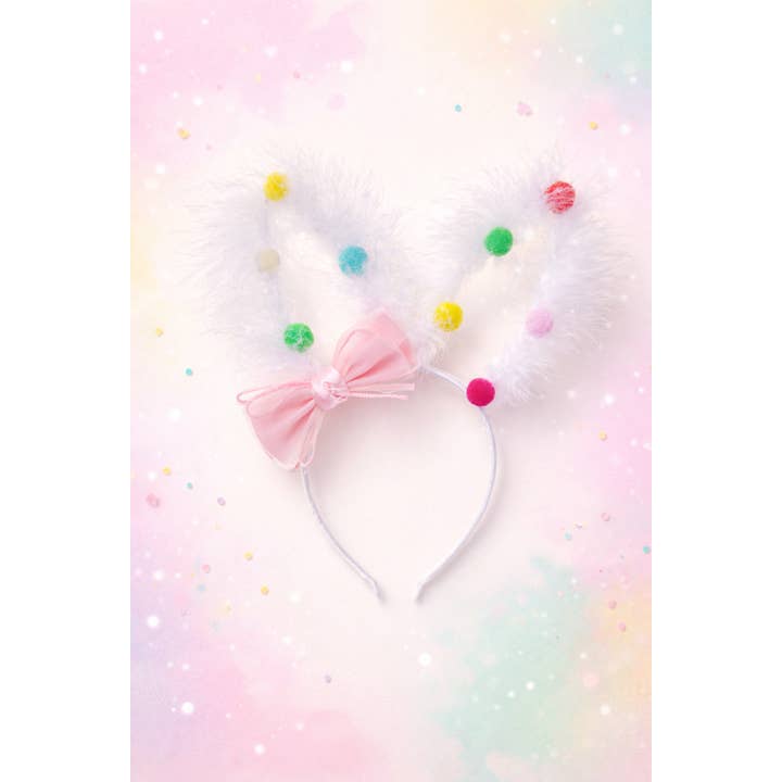Serre-tête Oreilles de Lapin Pom Pom Party pour la vente par Cheeky Plum