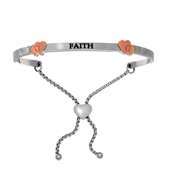 Pulseira de aço inoxidável com acabamento rosa+branco de 3,5 mm tubo quadrado fosco ajustável fé intuição amizade com fecho de cordão por atacado de The Diamond Deal