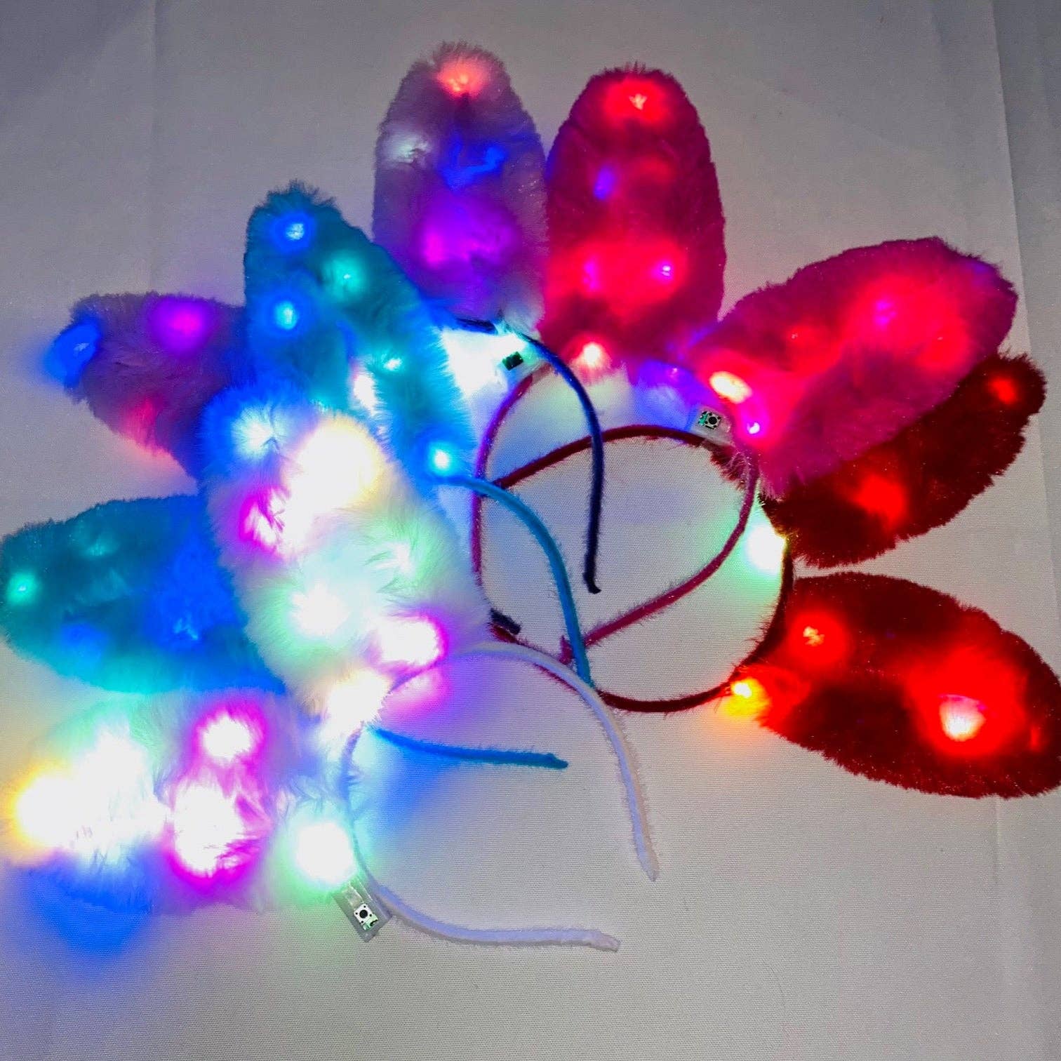 ASSORTED Led Big Bunny Ear Light up Fur Headband JH5828-5 (12PC) for wholesale on Faire3