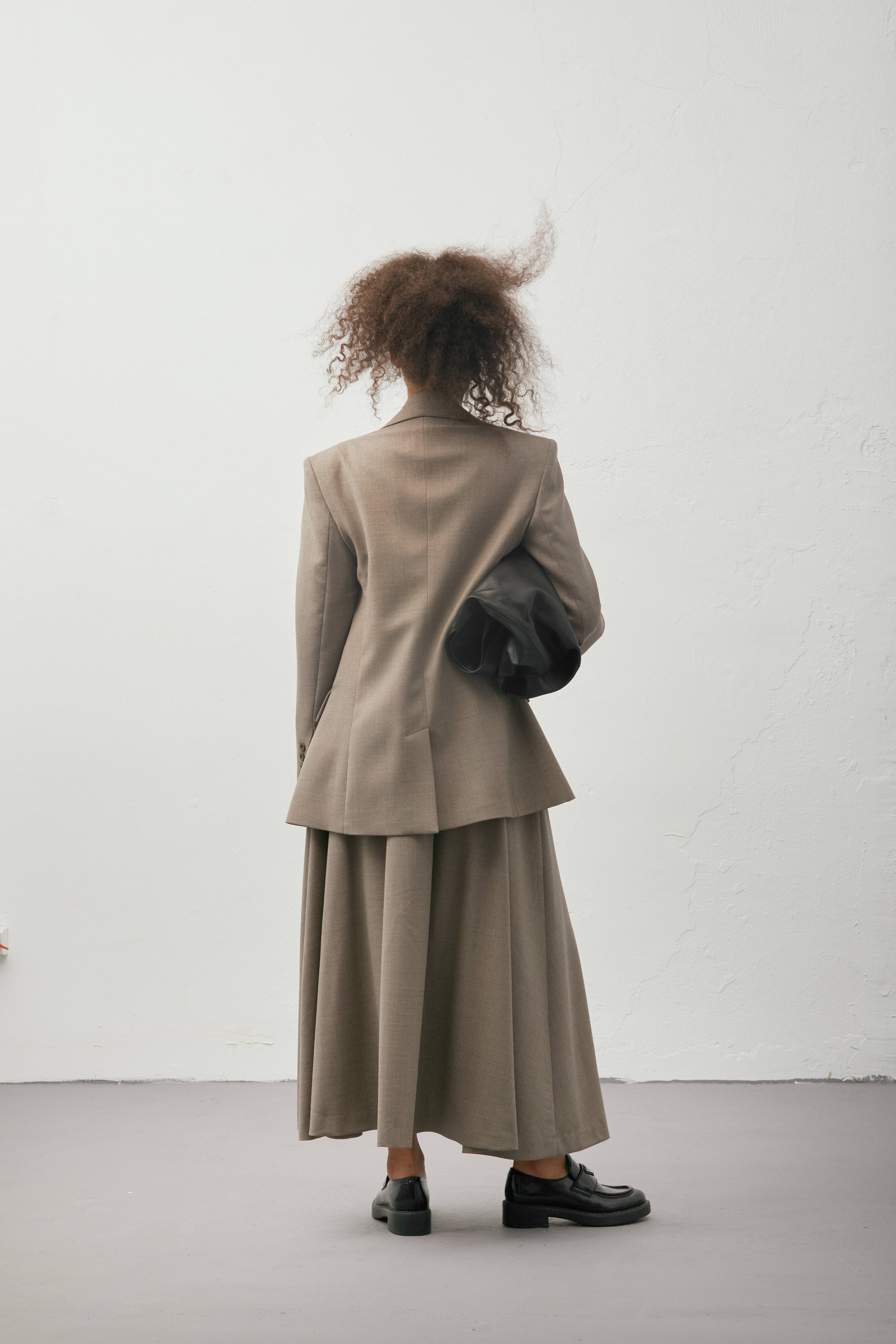 Marron Jupe midi plissée à plis creux en vente sur Faire1