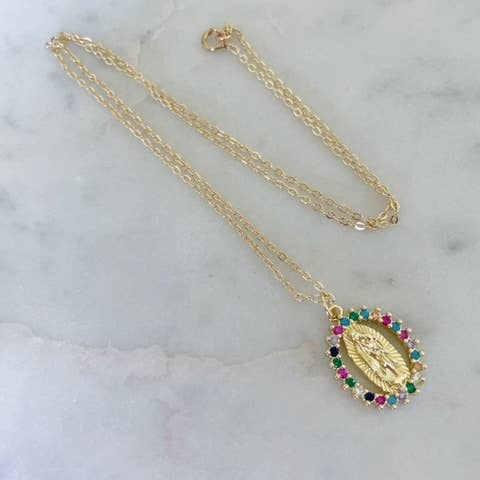 Laalee Jewelry – Großhandel Kette mit Anhänger/Charm – Bunte Kristall-Jungfrau Maria Halskette, religiöser Schmuck