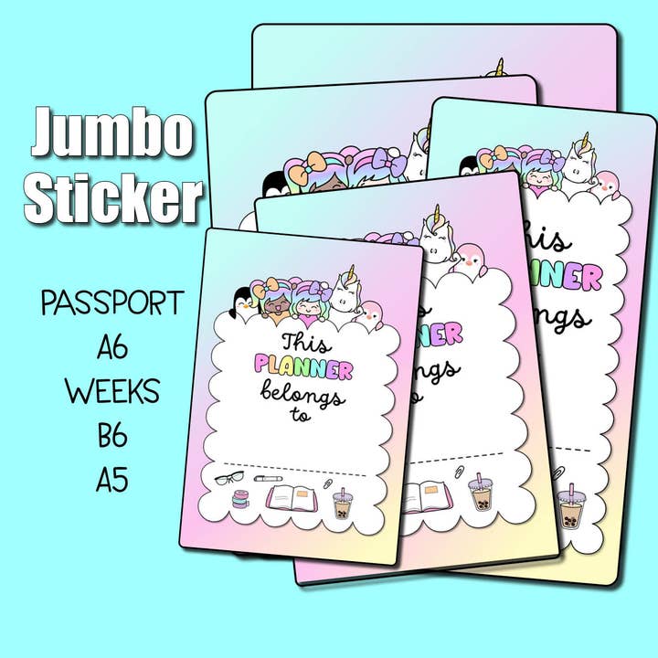 Autocollant géant "Ce planificateur appartient à" arc-en-ciel pastel pour la vente par Shine Sticker Studio