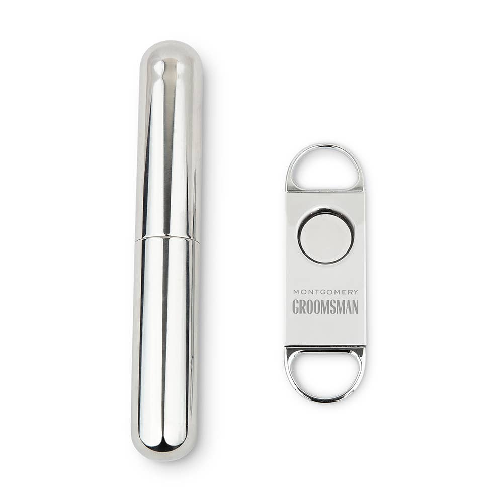 Weddingstar Inc. - Wholesale Humidor/Cigar Accessory - Custom Silver Cigar Cutter & Travel Set - Modern Groomsman2