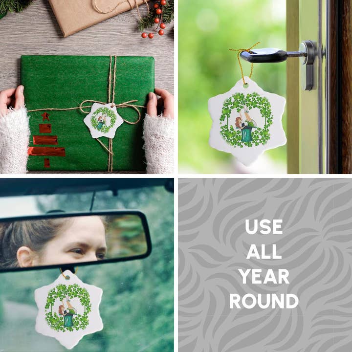 3dRose - Wholesale Ornament - 3dRose, Ireland Holiday Girl and Clover Frame - St Patricks Day, Ornament4