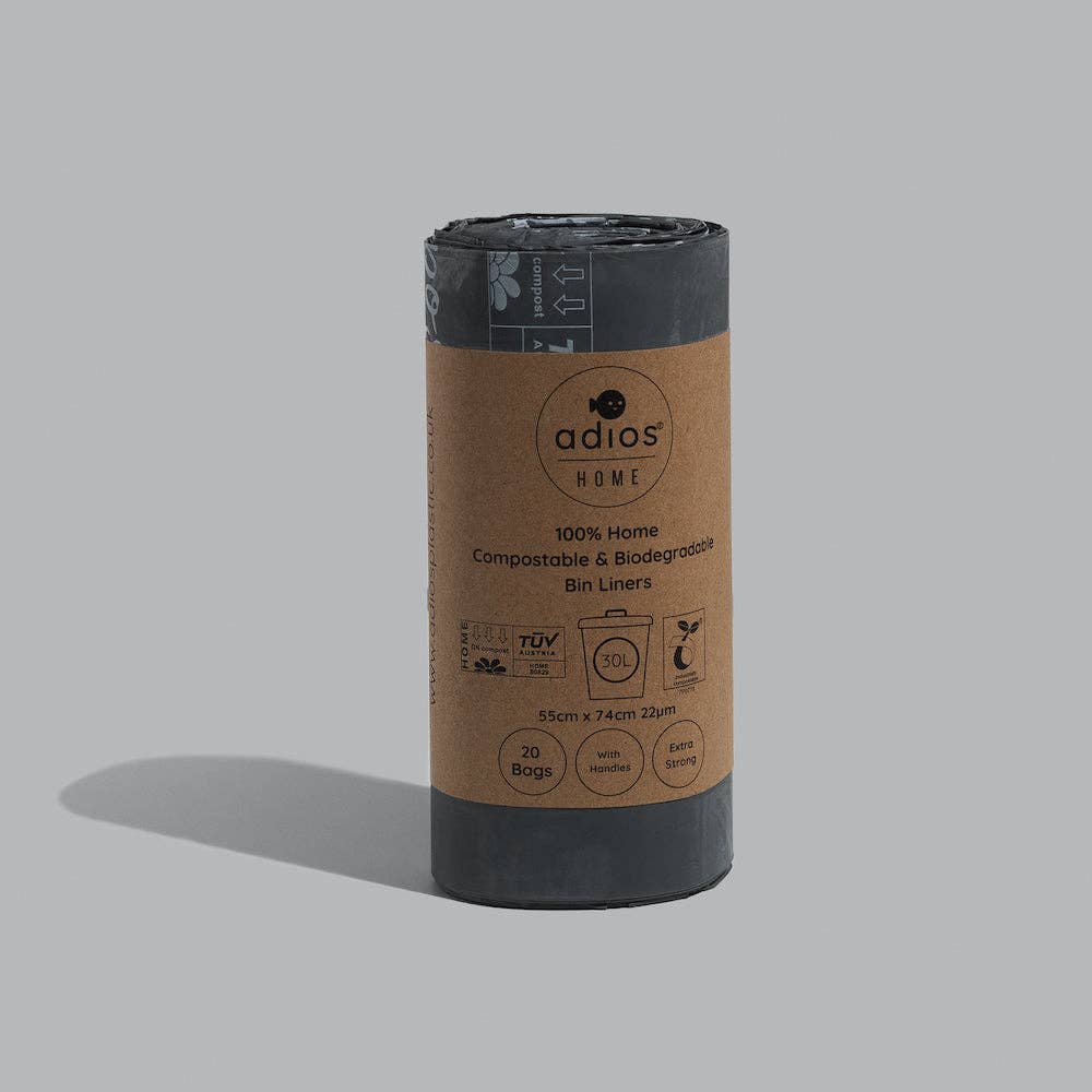Adios Plastic - Wholesale Pet poo bag - 30L Compostable Bin Liners with Handles - 1 Roll (20 bags) - 30L0