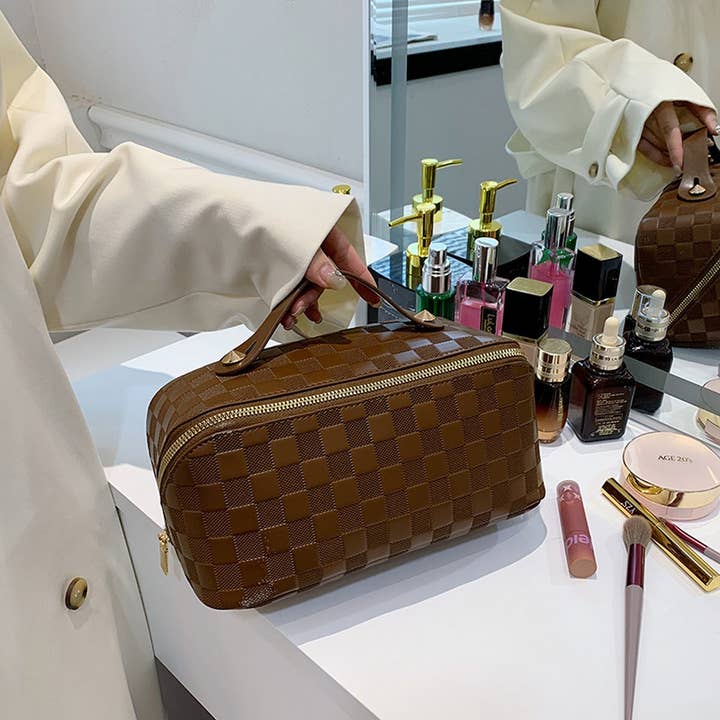 ACCITY - Wholesale Makeup/Cosmetic Bag - NEW SIMPLE INTERNET CELEBRITY PLAID COSMETIC BAG_CWAB4376