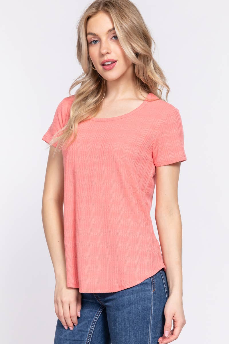 42POPS - Wholesale Knit Top - Women's - ....SI-24641 SLIM FIT SHORT SLV BACK SLIT DETAIL KNIT TOP1