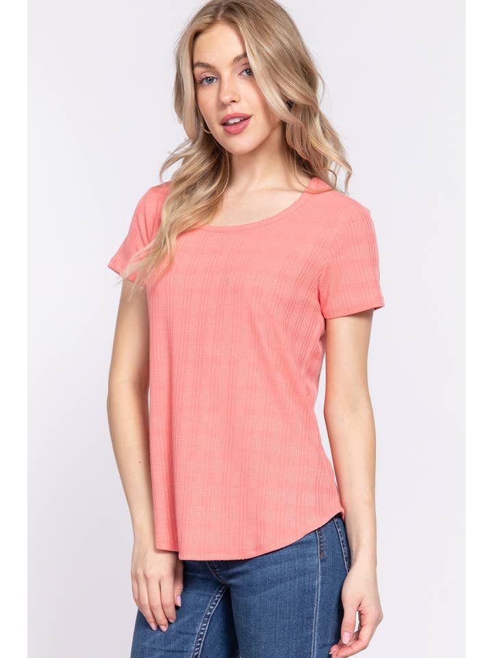 42POPS - Wholesale Knit Top - Women's - ....SI-24641 SLIM FIT SHORT SLV BACK SLIT DETAIL KNIT TOP1