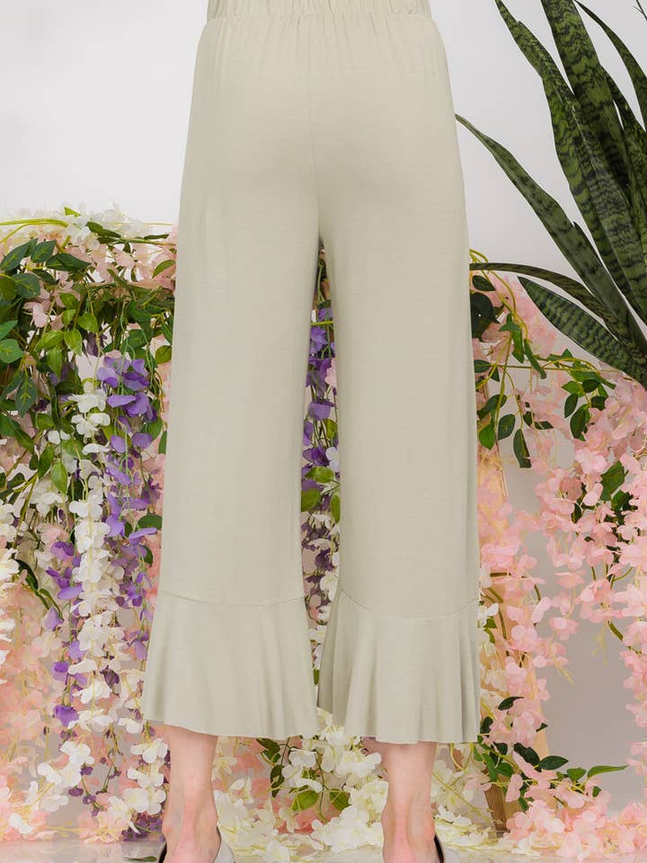 ClickPuff - Wholesale Pants - Women's - Rayon Crape Wide Leg Pants with Ruffle Detail -CP4378112