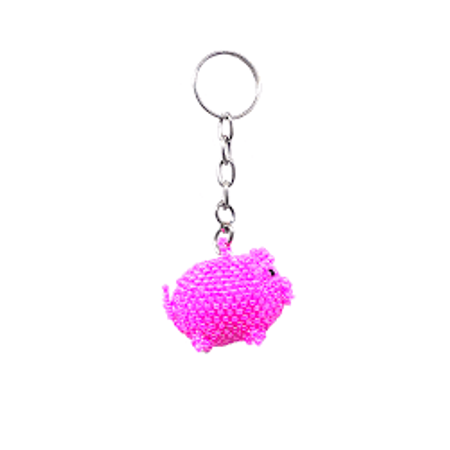 Lumily - Wholesale Keychain - Women's - Flying Pig Seed Bead Pink Handmade Keychain - Guatemala0