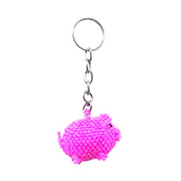Lumily - Wholesale Keychain - Women's - Flying Pig Seed Bead Pink Handmade Keychain - Guatemala0