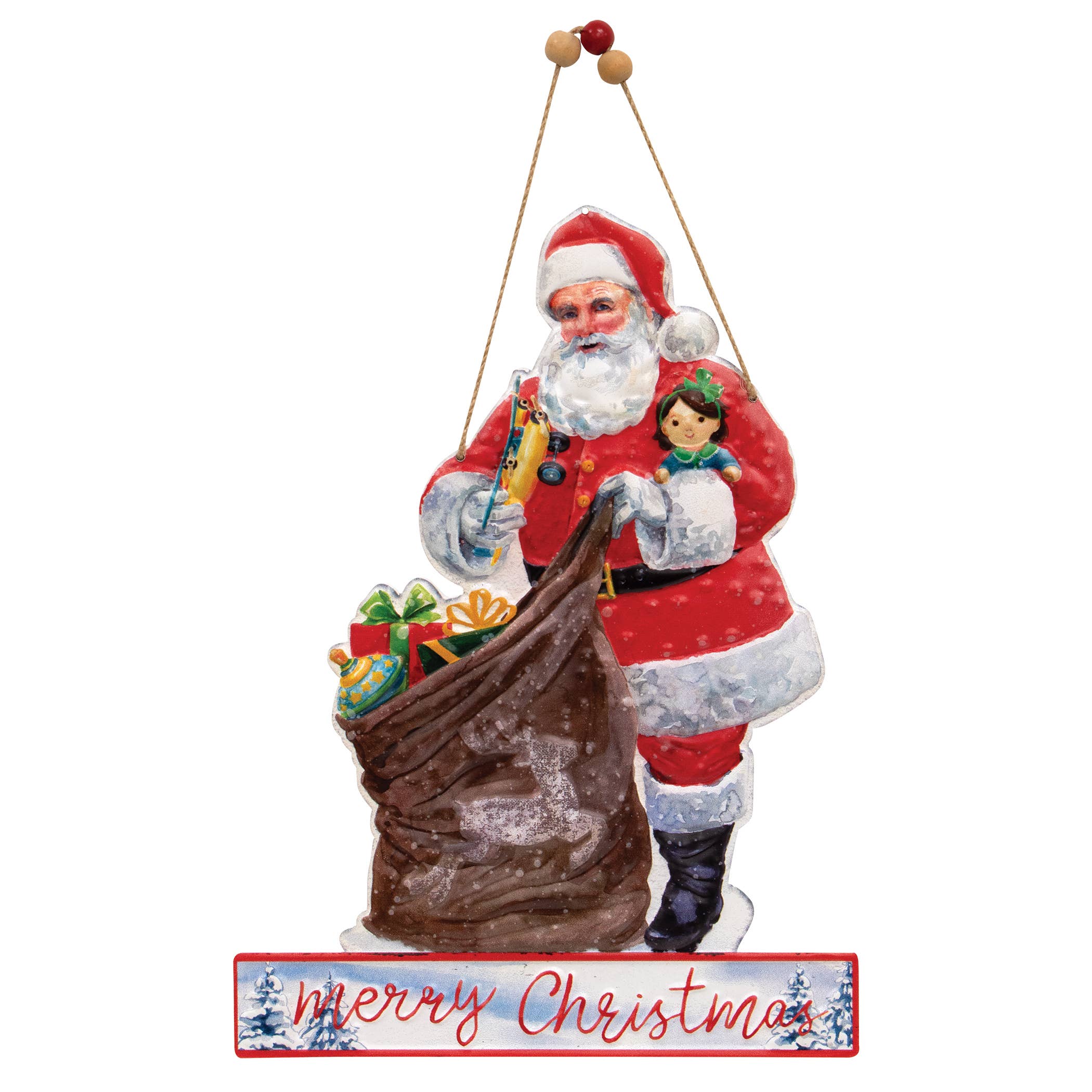 The Hearthside Collection – Großhandel Weihnachtsschmuck – Fröhliche Weihnachten Vintage Santa & Sein Sack Verwittertes Metall Ha0