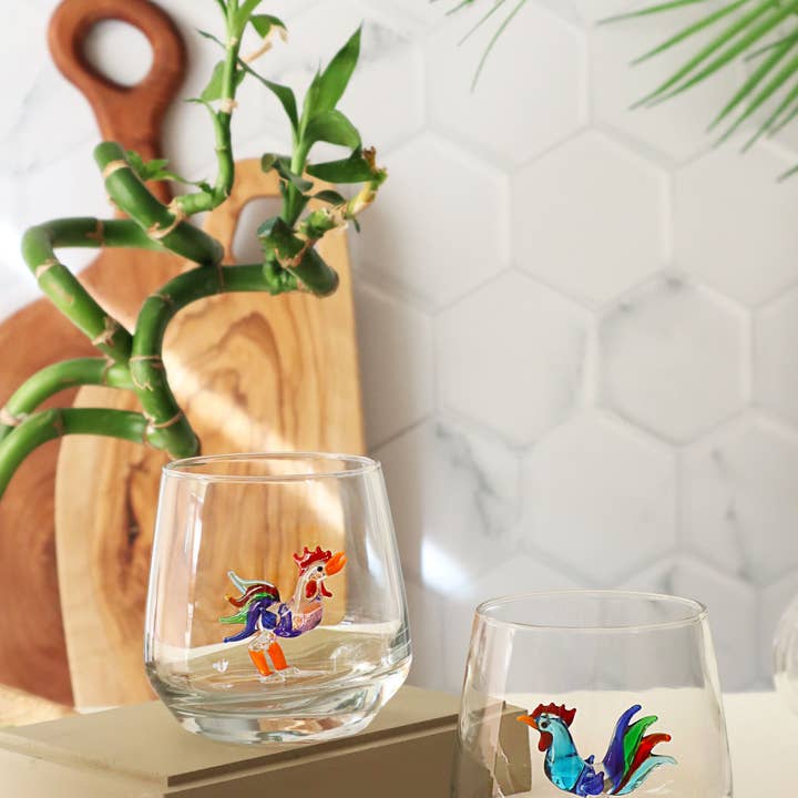 Adamodart - Wholesale Drinking Glass/Cup - Rooster glasses, chicken, water cup, farm animal, glassware