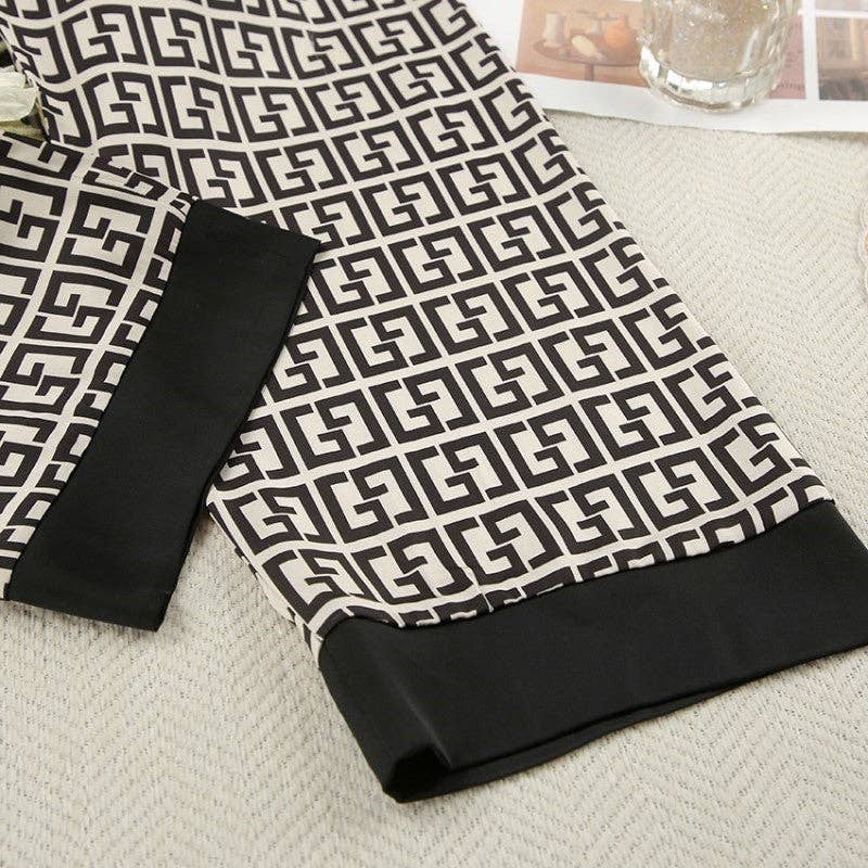 BLACK Luxurious Printed Silk Pajama Set for wholesale on Faire2