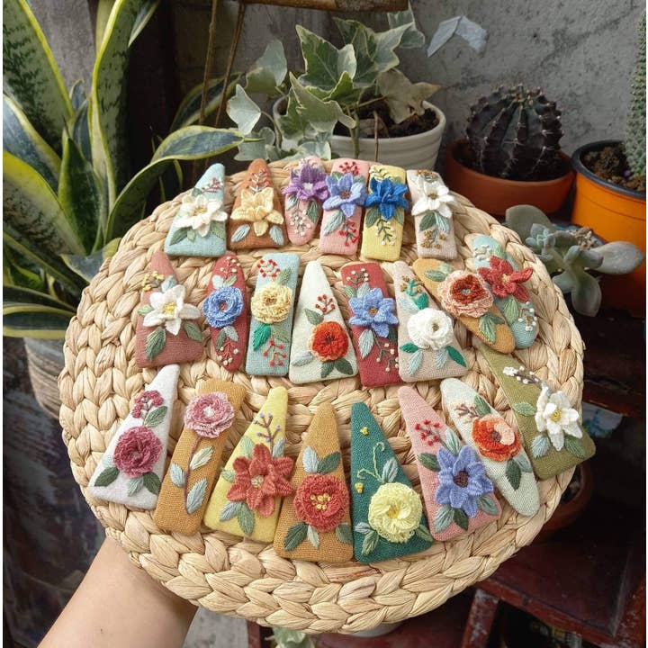 3D Flowers Embroidered Hair Barrette, Emma Collection ✅ for wholesale by Quince Fables