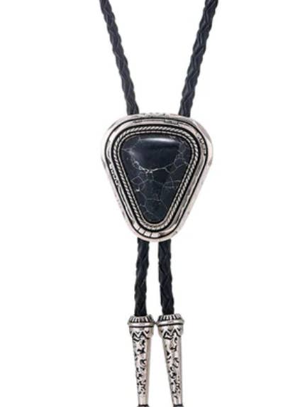 Triangle Black Onex Western Cowboy Bolo Tie Necklace for wholesale by SimpleNGreat