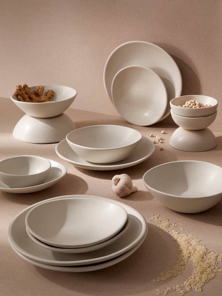 Organic Shaped Dinnerware Set - 16 Pieces for wholesale by GHARYAN Stoneware & Olive Wood Tableware | Ships from USA
