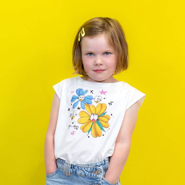Double-sided organic cotton flower Tank Top for wholesale by Vandalkids